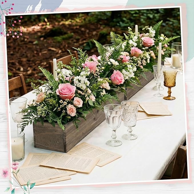 Planter Box Set, Rustic Light Brown Wood, 28 Inch Rectangle