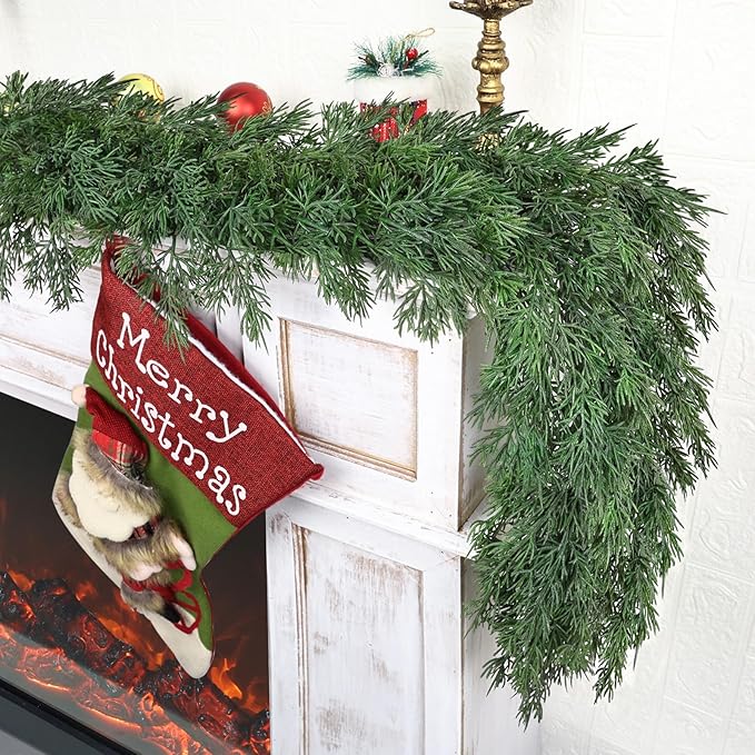 Garland, 6 Ft Green Faux Pine with 154 Sprigs and End Hooks