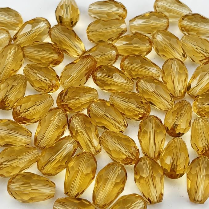 150pcs 4x6mm Teardrop Crystal Glass Beads for Jewelry Making, Faceted Vertical Hole Teardrop Glass Spacer Beads for Wind Chimes Bracelet Earring Necklace DIY Craft(Gold Champagne)
