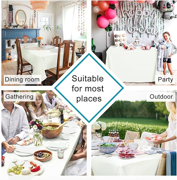 Hiasan Ivory Tablecloth for Rectangle Tables - Waterproof and Spillproof Washable Fabric Table Cloth for Dining Room Kitchen, 70 x 90 Inch