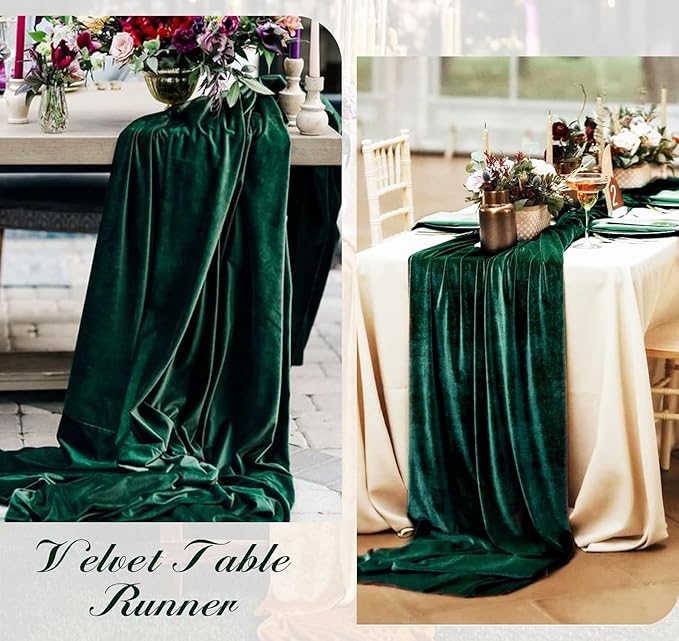 Velvet Table Runner 20 x 120 Inches 10ft Luxurious Thick Soft Velvet Christmas Thanksgiving Wedding Reception Table Runner for Party Reception Decorations(Emerald Green, 6 Pack)