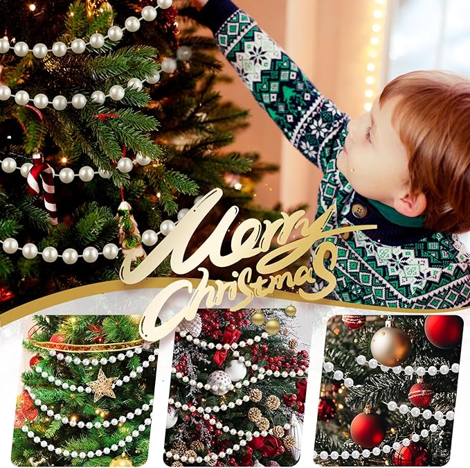 48 Feet Faux Pearl Beads Garland 8mm Craft String Pearls for Wedding Centerpiece Christmas Tree and Flowers Decoration DIY (Ivory)