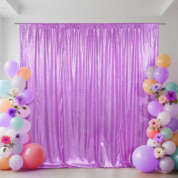 SquarePie Sequin Backdrop Curtain Not See Through Thick Glitter Background for Party 10FT x 10FT Lavender