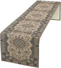 Boho Bohemia Style Table Runner, Vintage Blue Teal Gold Retro Flower Rustic Country Style Floral Print Pattern for Home Kitchen Table Decor Dining Coffee Room Garden Party Decor 13x108in