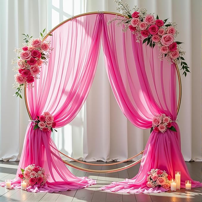 Wedding Arch Draping Fabric,1 Panel 18FT Hot Pink Sheer Chiffon Curtain Drapes 6 Yards for Wedding Ceremony Birthday Party Decoration