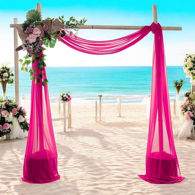 MDS Halloween Chiffon Draping Fabric - 2 Panel, 30" Wide x 75ft Long - Sheer Spooky Arbor & Canopy Drapery for Haunted House Backdrops, Party Ceilings, DIY Costumes & Themed Events - Hot Pink