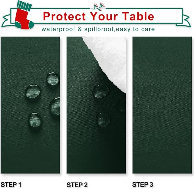 Hiasan Waterproof Tablecloth Rectangle - Washable Fabric Table Cloth for Dining Room Christmas Kitchen Birthday Party and Outdoor Use, Hunter Green, 60 x 140 Inch