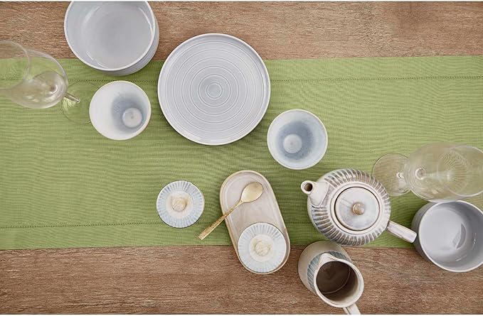 Solino Home Linen Moss Green Table Runner 120 Inches Long - 100% Pure Linen Hemstitch 14 x 120 Inch Table Runner for Dining, Fall, Autumn, Thanksgiving - Classic Hemstitch