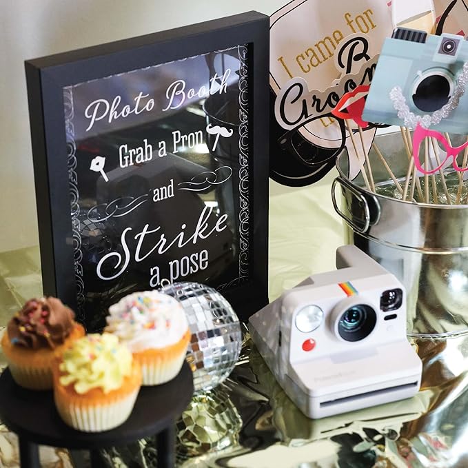 Paper Wedding Photobooth Props, 30 Pieces with Real Glitter and 8x10 Sign