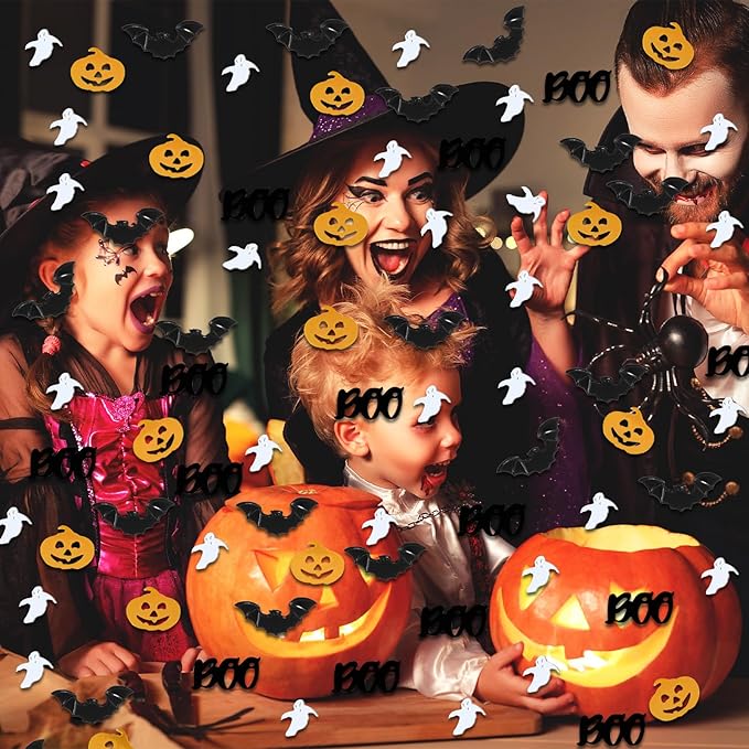 Halloween Party Table Scatter Confetti, 3000 Pcs Black and White BOO Foil Metallic Confetti for Halloween Party Table Decorations