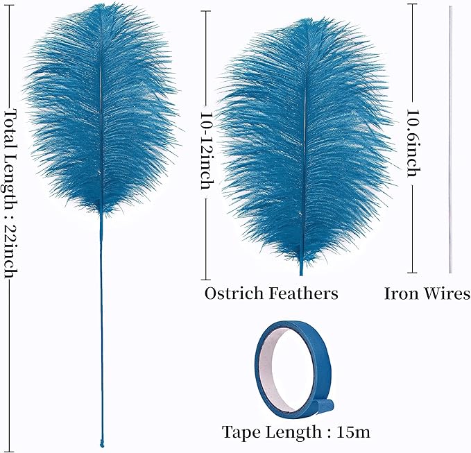Holmgren Turquoise Ostrich Feathers Bulk - 20pcs Making Kit 22 Inch Boho Ostrich Feathers for Vase, Floral Arrangement, Wedding Party Centerpieces and Home Decorations (Turquoise)