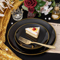 Plates in Black with Gold Trim, 200 Count Disposable Plastic Party Set