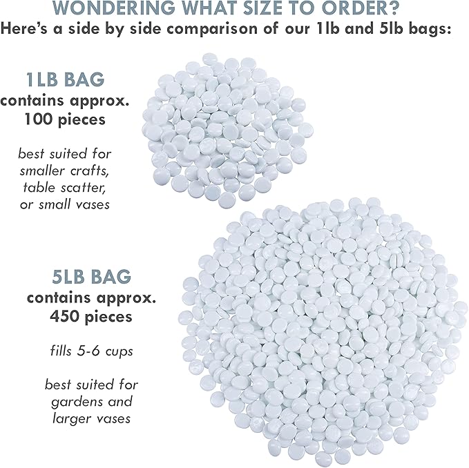 Galashield Flat Glass Marbles for Vases White Glass Gems Beads Pebbles Vase Filler (1 LB, Approx. 105 PCS)