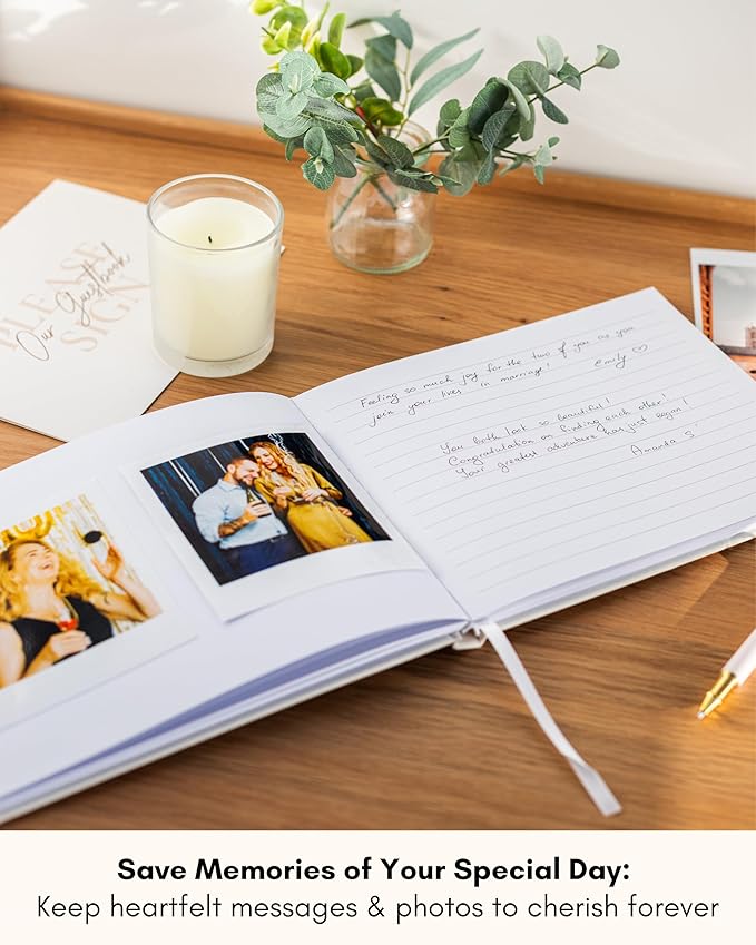 Linen Hardcover Wedding Guest Book with Lined and Blank Pages