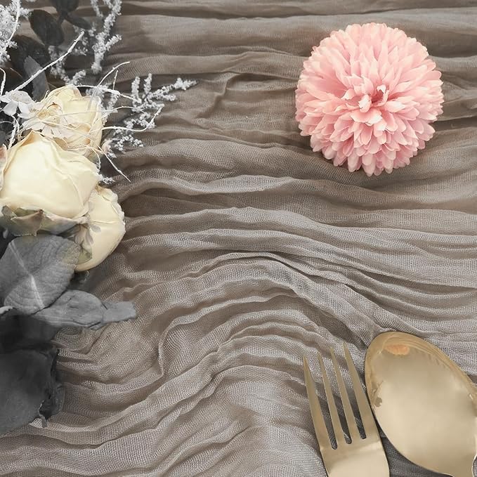 6Pcs Khaki Cheesecloth Table Runner 120 Inch10FT Nude Rustic Boho Cheesecloth Table Runnerfor Wedding Party Baby Shower Birthday Home Decor Holiday Decorations
