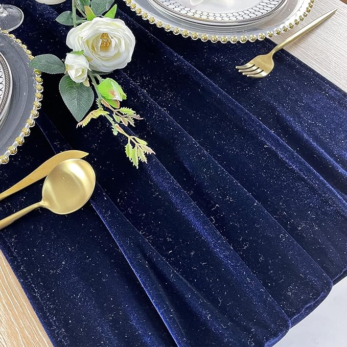 Luxurious Velvet Table Runner, 10ft Wedding Reception Decorations, 20x120inch Soft Velvet Fabric, Table Linen Overlay, Wedding Table Runners (Navy Blue, 20X120inch)
