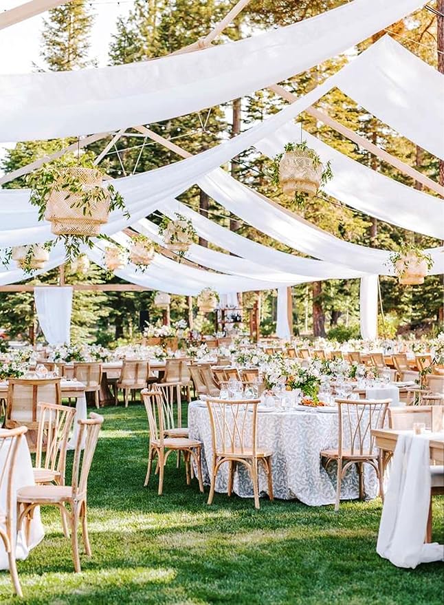 6 Panels White Wedding Ceiling Drapes 5ftx50ft Ceiling Drapes Chiffon Fabric Arch Draping Sheer Curtains Soft Drapery Draping Wedding Ceiling Decorations for Party Ceremony Stage Swag
