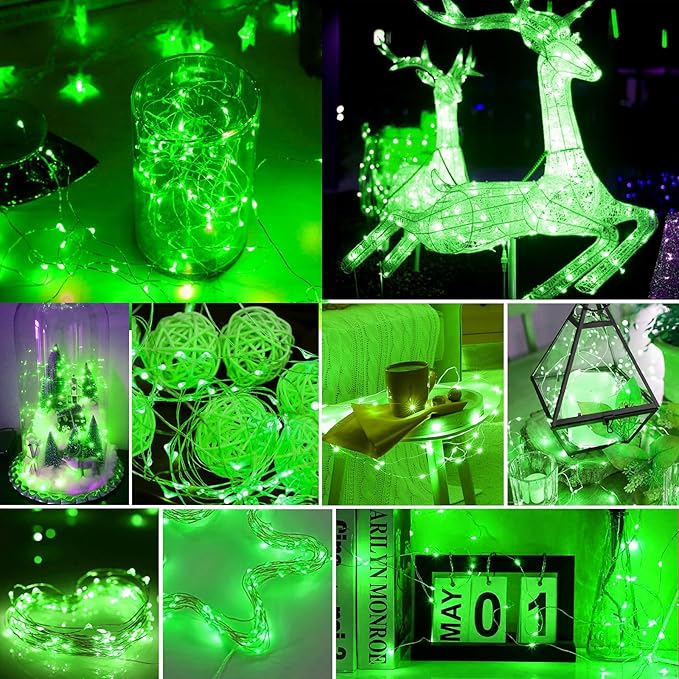 pozzolanas 100 Pack Green Battery Operated String Lights - 7ft Waterproof Firefly Lights with 20 LEDs for Home, Mason Jar, Party, Wedding, Halloween, Christmas Decorations