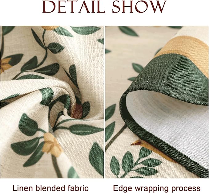 patdrea Designer Vintage French Small Rectangle Table Cloth,Green Linen Yellow Birds and Leaves Pattern Tablecloth,Decor Table Cover Kitchen Dining Christmas,Banquet,Thanksgiving,55"x71"-Warbler