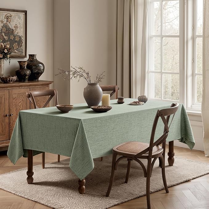 MIULEE Sage Green Linen Tablecloth 60x104 Inch Rectangle Table Cloth Waterproof,Stain Resistant & Wrinkle Resistant for Dining Party Wedding