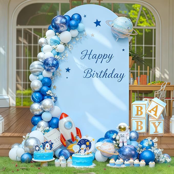6.6FT Blue Arch Backdrop Cover - Polyester Fitted Wedding Arch Stand Covers Round Top Chiara Arch Backdrop Cover for Birthday Party Banquet Photo Background Decoration