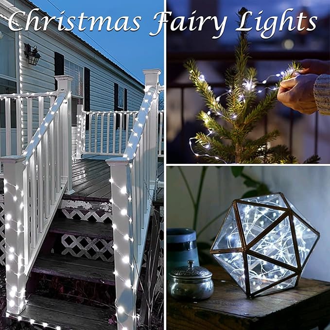 4 Pack Fairy Lights Battery Operated with Timer, Each 20FT 60LED Christmas String Lights Outdoor Indoor, Cuttable Battery Twinkle Lights for Bedroom Home Wedding DIY Christmas Decorations (Cool White)