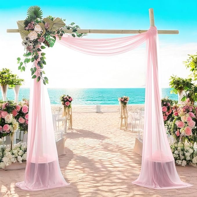 MDS Halloween Chiffon Draping Fabric - 2 Panel, 30" Wide x 75ft Long - Sheer Spooky Arbor & Canopy Drapery for Haunted House Backdrops, Party Ceilings, DIY Costumes & Themed Events - Blush Pink