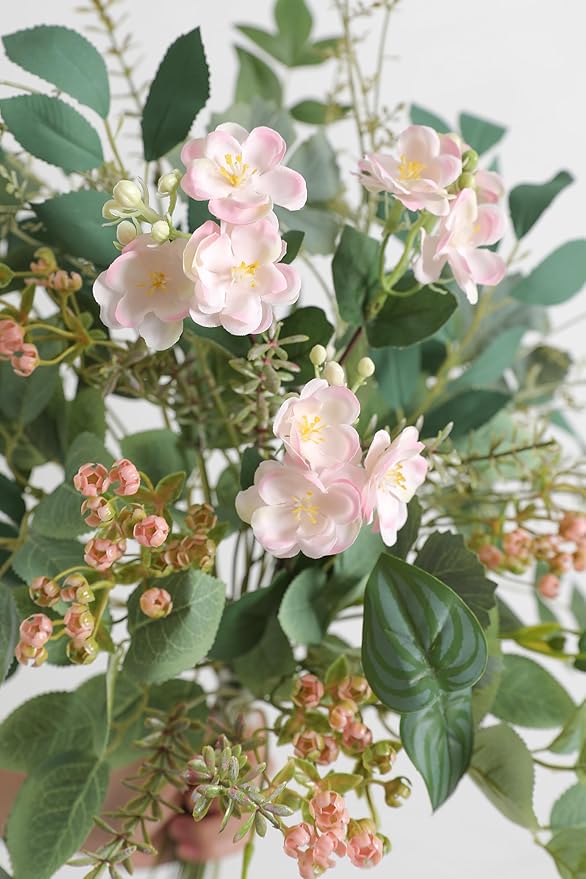 Serra Flora Artificial Greenery Stems Box Set,(Pack of 44pcs) with 9 Kinds of Faux Pink Green Filler for DIY Bridal Bouquets Wedding Floral Arrangement Table Centerpieces