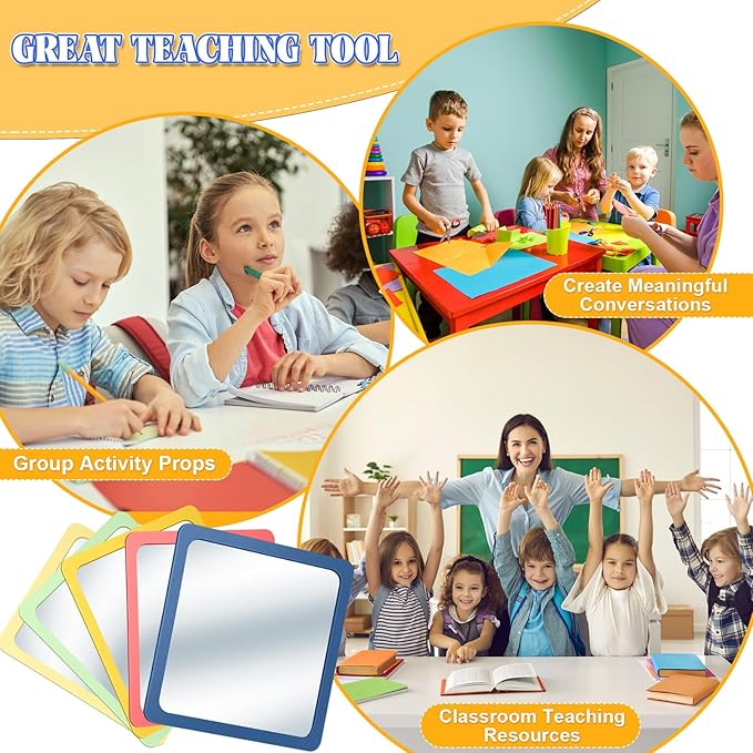 Dandat 10 Pcs Small Mirrors for Kids 6 x 6 Inch Square Shatter Proof Reflector Toddler Glass Plastic Reflector for Classroom DIY Craft Preschool Facial Expression (Hippie Colors)
