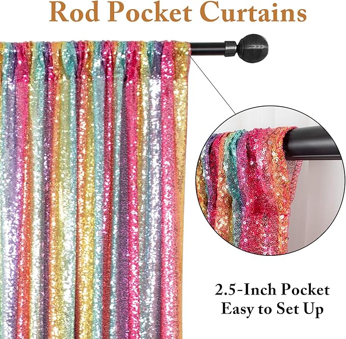 ShiDianYi Rainbow Backdrop Curtains 4FTX10FT Sequin Backdrops 2 Panels Colorful Backdrop for Parties, Birthday, Baby Shower, Studio, Photo Background