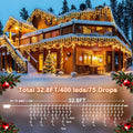 Christmas Lights Outdoor Decorations 400 LED 8 Modes Curtain, 33ft