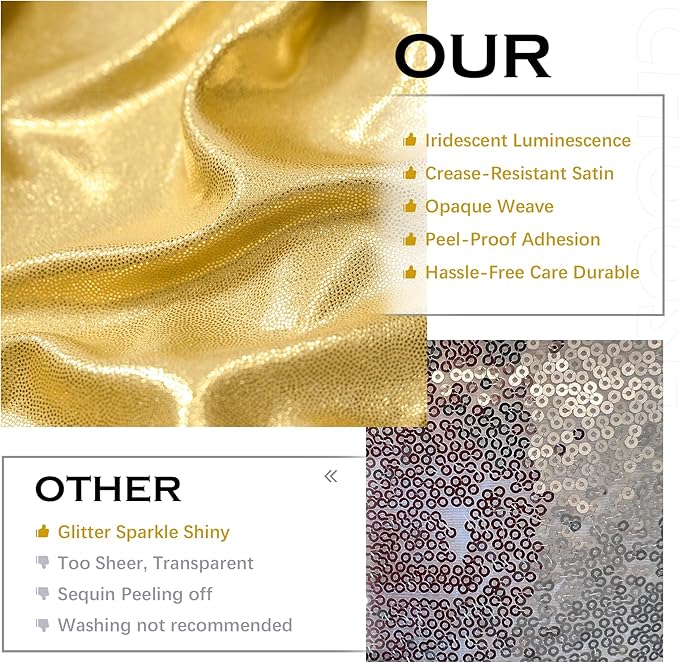 Gold Sequin Backdrop Curtain, 10 Panels, 5x10 ft Wrinkle-Free Drape