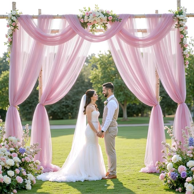 Wedding Arch Draping Fabric Backdrop 2 Panel 30" x 19Ft Dusty Rose Drapes Curtains for Wedding Reception Sheer Tulle Backdrop Curtain for Ceremony Birthday Party Baby Shower Arbor Ceiling Decorations