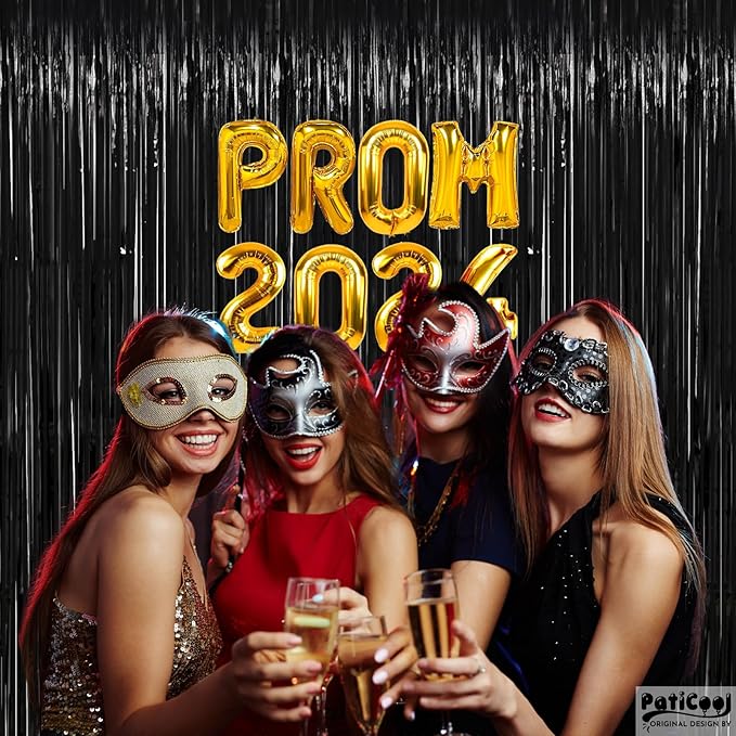 Streamers Black Metallic Glitter Tinsel Backdrop 4-Pack 3.2 x 8.2 FT