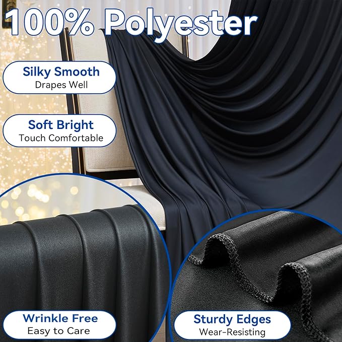20x12ft Wrinkle Free Black Backdrop Curtain for Wedding Parties, 4 Panels 5×12 ft Long Soft Silky Polyester Fabric Backdrop Drapes Black Photo Back Drop Curtains for Party Photography Background Cloth