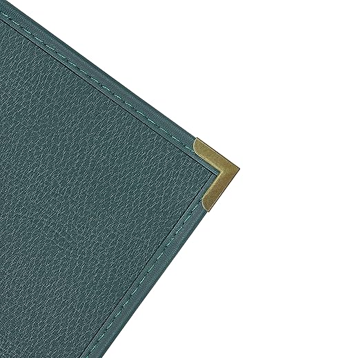 Goodsmart Pajco Style Restaurant Menu Covers – Pack of 10, Side-Loading Menu Holders, Single Stitched Edge, Clear Vinyl Menu Sleeves, Leatherette Trim, Gold Corners, Green, 2 View (8.5" x 14")