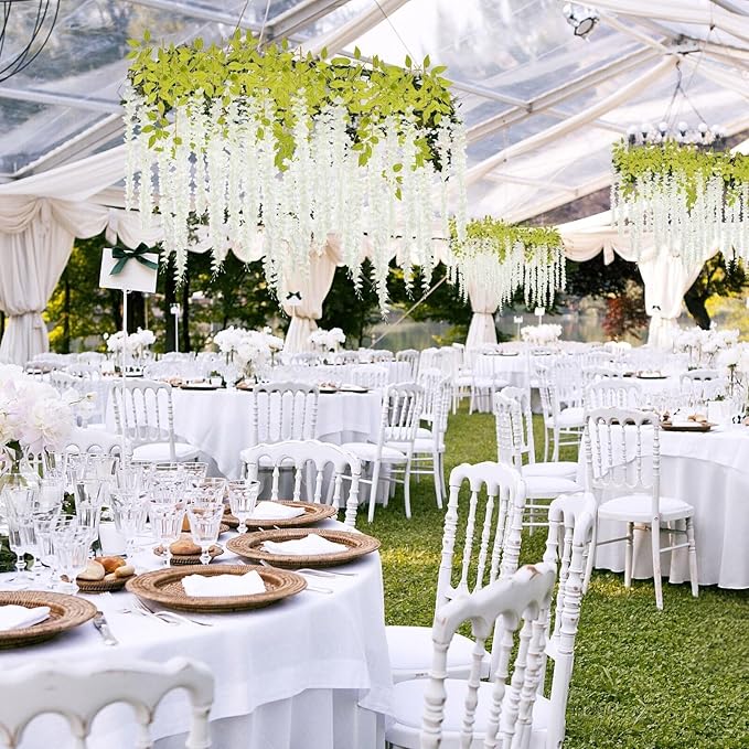36 Pack White Wisteria Hanging Flowers, 3.44 Ft Fake Hanging Flowers, Artificial Wisteria Garland Vines for Wedding Room Backdrop Outdoor Patio Garden Decoration