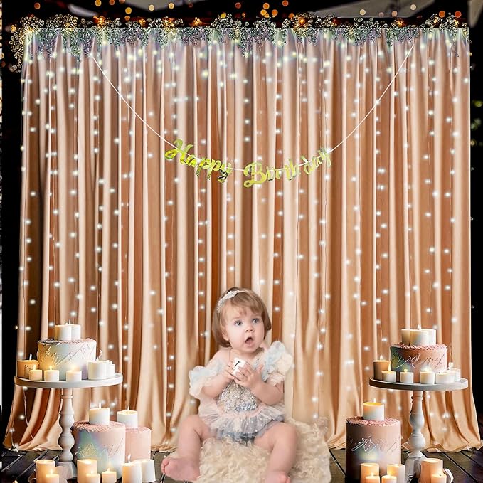 10 x 7 Feet Khaki Backdrop Curtain for Partie, Background Curtains for Photoshoot, Birthday, Wedding, Halloween, Thanksgiving, Christmas Day, New Year Party Decorations 5Ft x 7Ft, 2 Panels