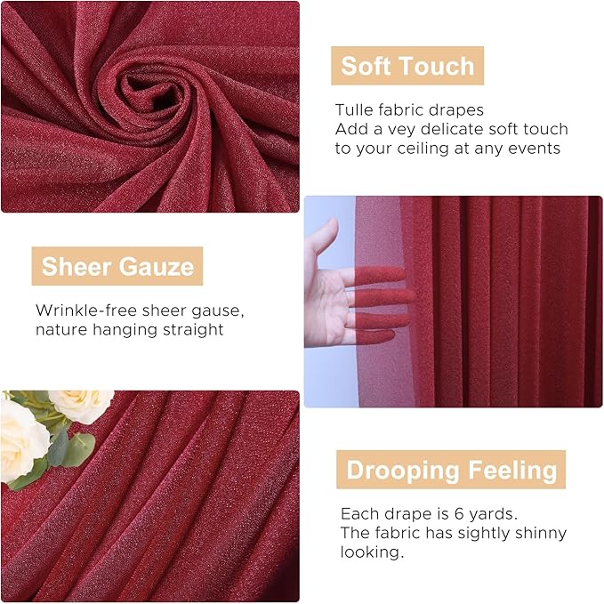 Wokceer Wedding Arch Draping Fabric 6 Panels 28.7" x 20FT Burgundy Drapes Sheer Fabric Backdrop Arch Draping Fabric for Wedding Ceremony Birthday Party Bridal Shower Decoration