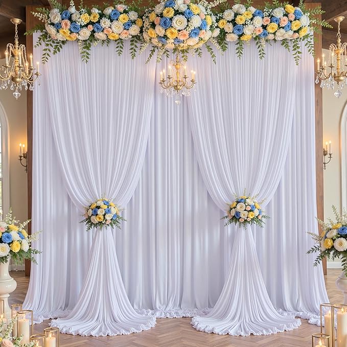50×12ft Wrinkle Free White Backdrop Curtain, Soft Silky Draping Wedding Drapes for Backdrop 10 Panels 12 ft Long Backdrop Curtains for Birthday Baby Shower Photo Photography Background Cloth