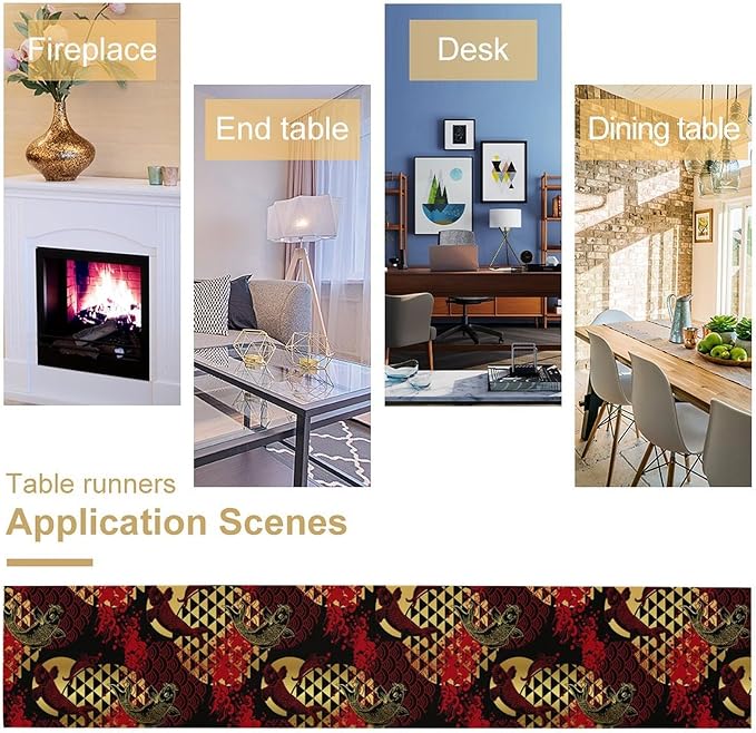Japanese Table Runner Oriental Tradition Kio Fish Red Art Printed Burlap Runner Home Kitchen Dining Table Living Room Decor Fabric 1 Panel W13xL120in