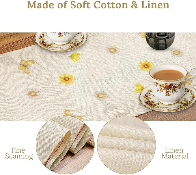 Flower Table Runner, Colorful Watercolor Pink Flower Plants Nature Butterfly Table Runner for Kitchen Dinner Living Room Home Party, 13x60 Inch