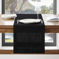 ZeeMart Linen Textured Border Table Runner, 14 x 108 Inch Black, Farmhouse Style Black Table Runners 108 Inches Long, Easy Care Everyday Polyester Table Runner