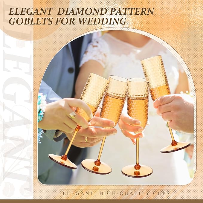 Champagne Glasses 24 Pack, 5.5 oz Plastic Flutes with Removable Stems