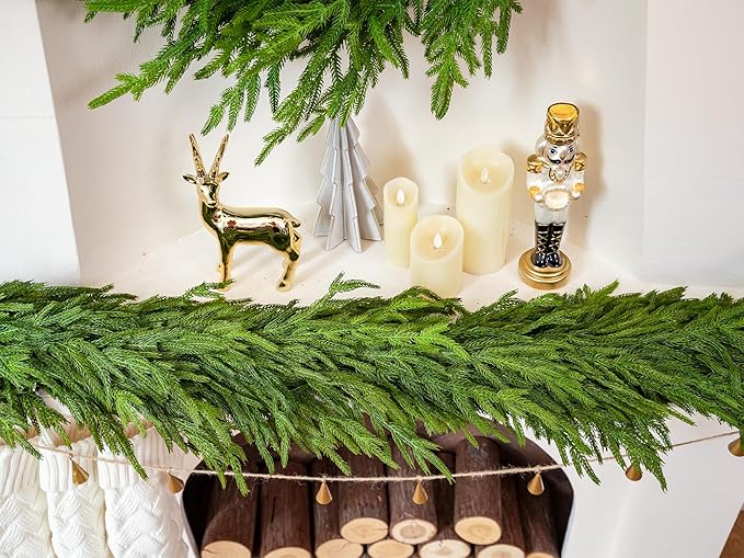 Norfolk Pine Garland, 6 Ft, Dark Green Realistic Faux Cedar Holiday Decor