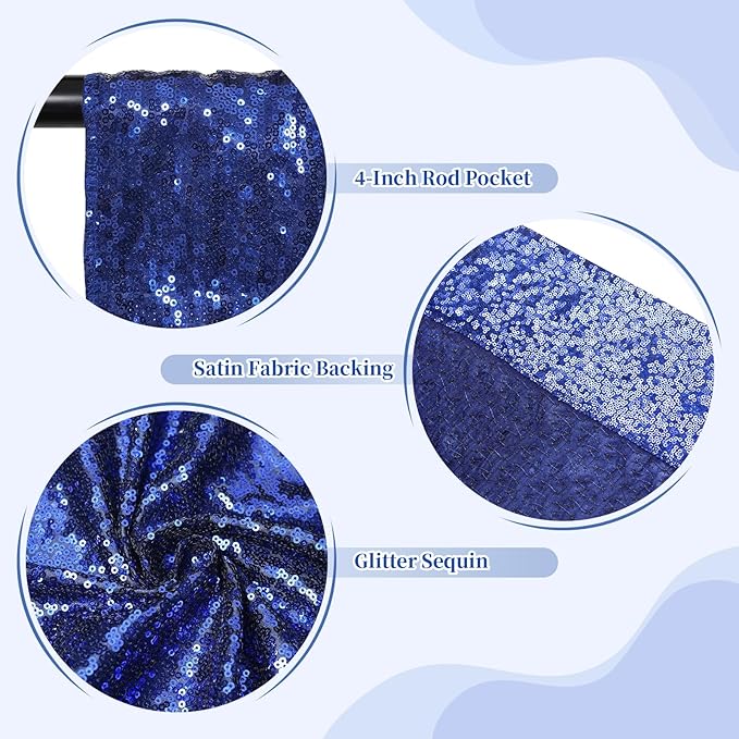 SquarePie Sequin Backdrop Less Transparent Background Sparkly Curtain for Wedding Party 4FT x 7FT Navy Blue