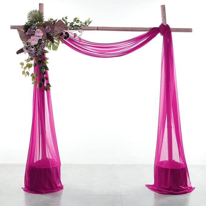 Backdrop Drapery Fabric in Magenta Sheer Chiffon, 2 Panels, 30 x 100 Ft