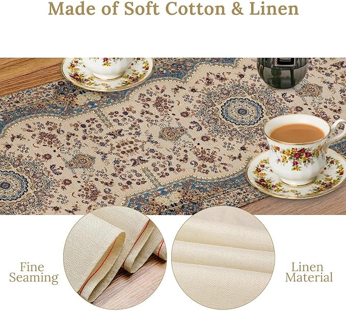 Boho Vintage French Table Runner,Retro Flower Rustic Country Style Floral Print Pattern for Home Kitchen Table Decor Dining Coffee Room Garden Party Decor 13x72in