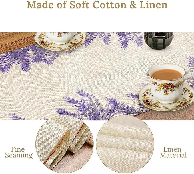 Purple Lavender Table Runner Vintage Watercolor Modern Kitchen Restaurant Decoration Suitable for Indoor and Outdoor Wedding Party Banquet Table Runner 13x108 Inch