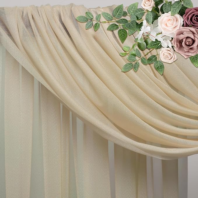 Wedding Arch Draping Fabric 4 Panels 28.7" x 20FT Champagne Sheer Chiffon Backdrop Drapes for Wedding Ceremony Birthday Party Bridal Shower Outdoor Decoration